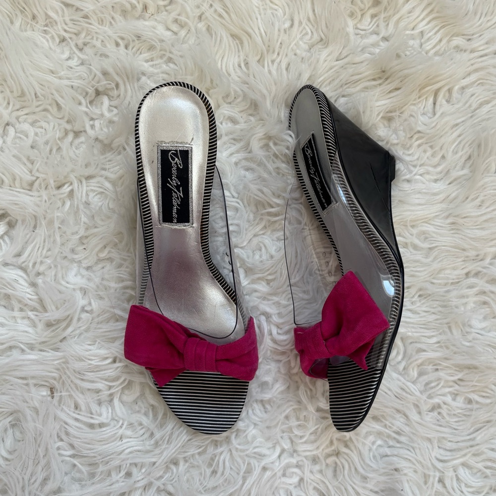 Vintage Beverly Feldman Pink Bow Wedge Heels